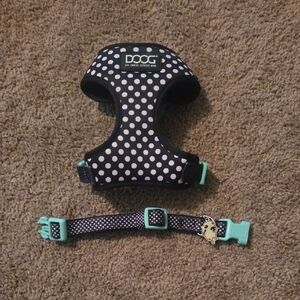 DOOG Black With White Polka Dot Dog Harness and Collar Set